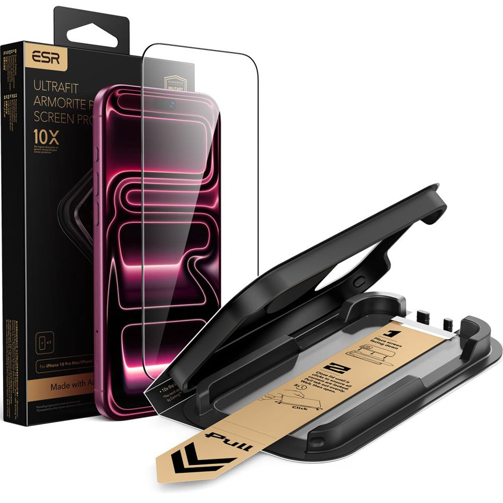 Gehärtetes Glas mit Positionierungsrahmen für iPhone 18 Pro Max / 17 Pro Max, ESR Ultrafit Armorite Pro Tempered Glass (1/7)