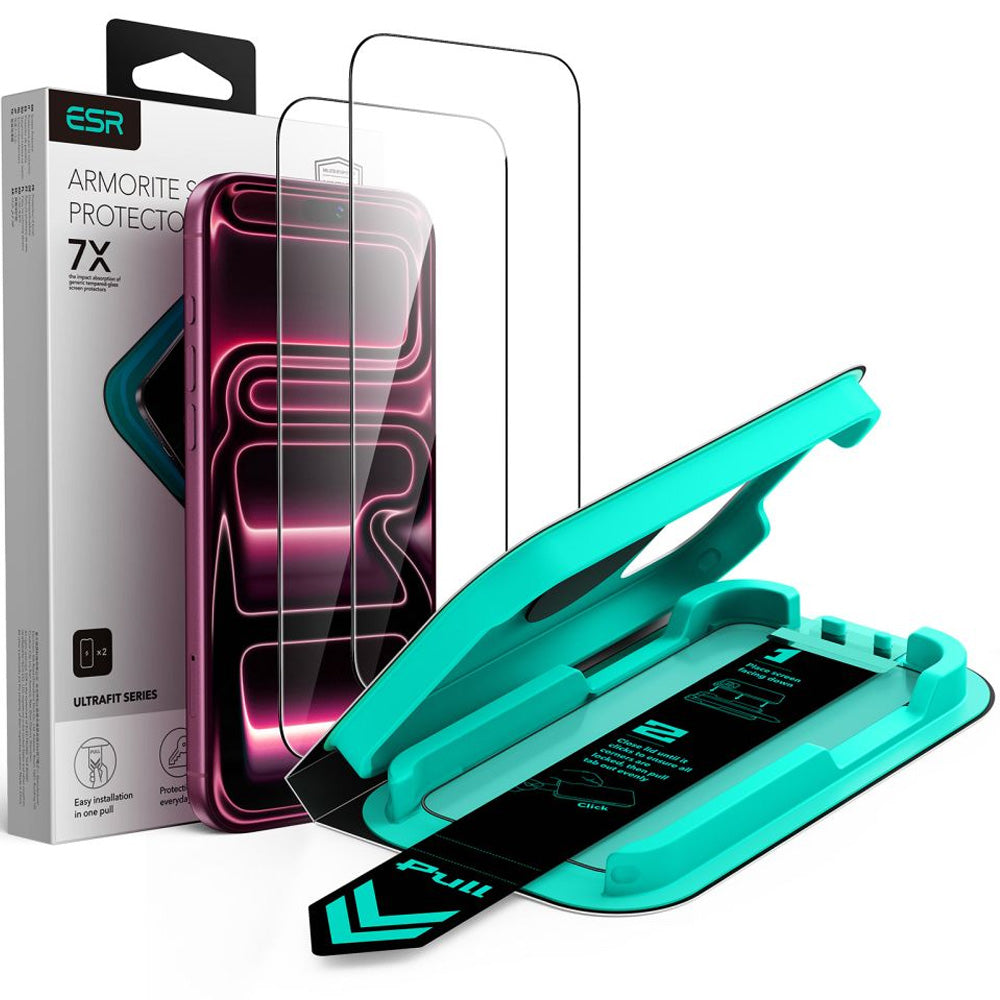 Gehärtetes Glas mit Positionierungsrahmen für iPhone 18 Pro / 17 Pro, ESR UltraFit Armorite Tempered Glass, 2 Stück (1/7)