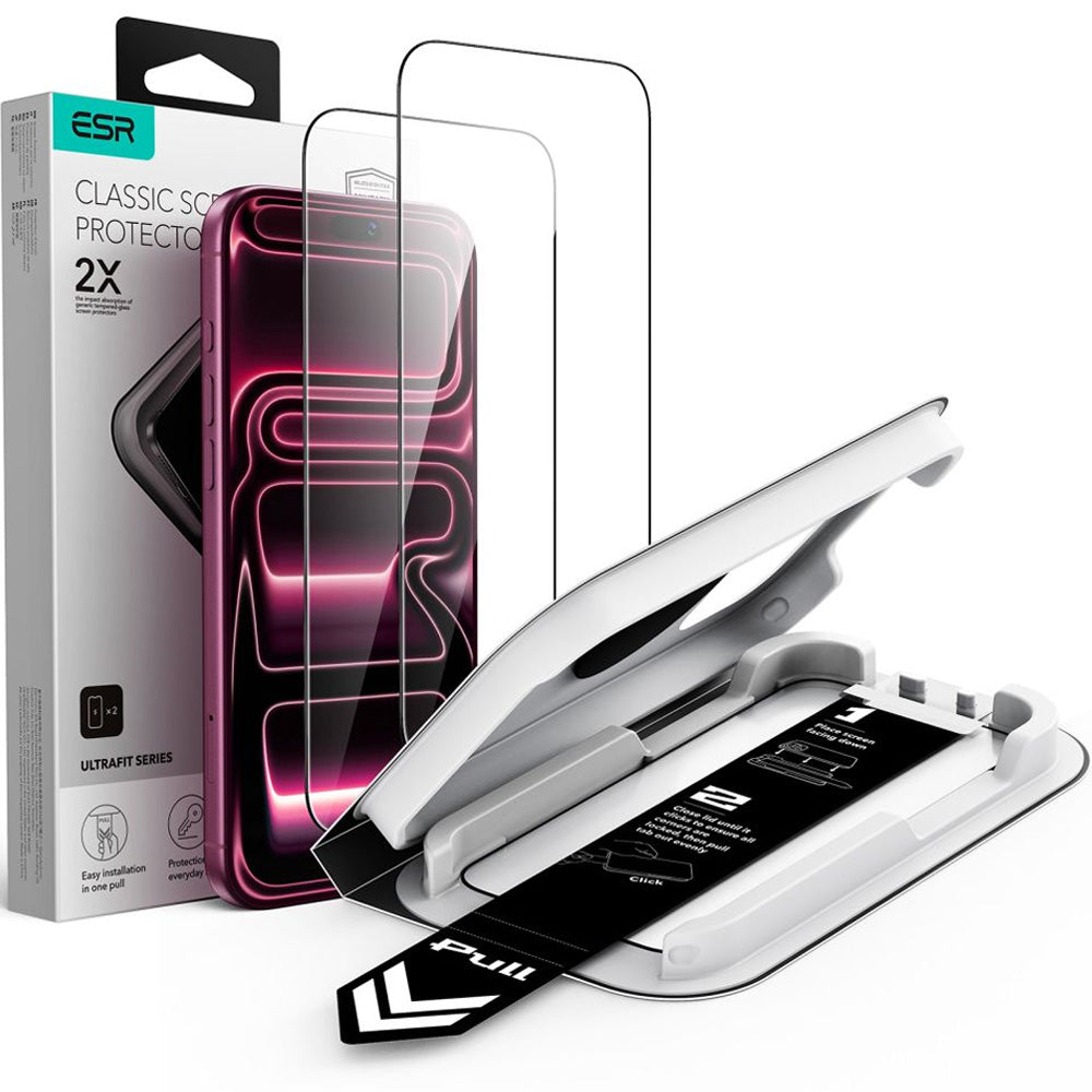 Gehärtetes Glas mit Positionierrahmen für iPhone 18 Pro Max / 17 Pro Max, ESR UltraFit Classic Screen Protector, 2 Stück (1/7)