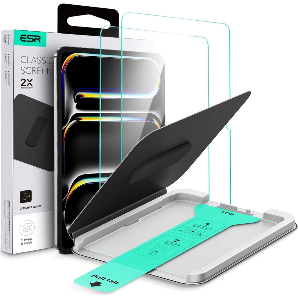 Gehärtetes Glas mit Positionierrahmen für iPad Pro 11" M5 2025 / M4 2024, ESR UltraFit Tempered Glass, 2 Stück