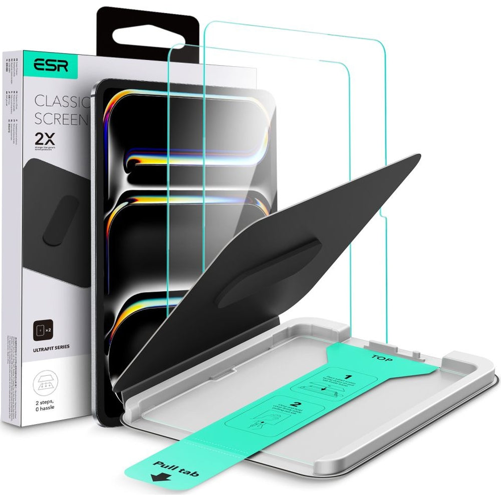 Gehärtetes Glas mit Positionierrahmen für iPad Pro 13" M5 2025 / M4 2024, ESR UltraFit Tempered Glass, 2 Stück