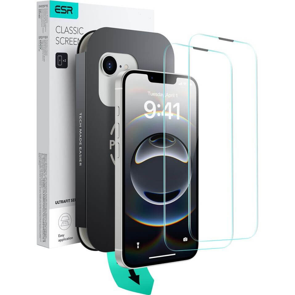 Gehärtetes Glas mit Positionierungsrahmen für iPhone 17e / 16e / 14 / 13 Pro / 13, ESR UltraFit Tempered Glass, 2 Stück