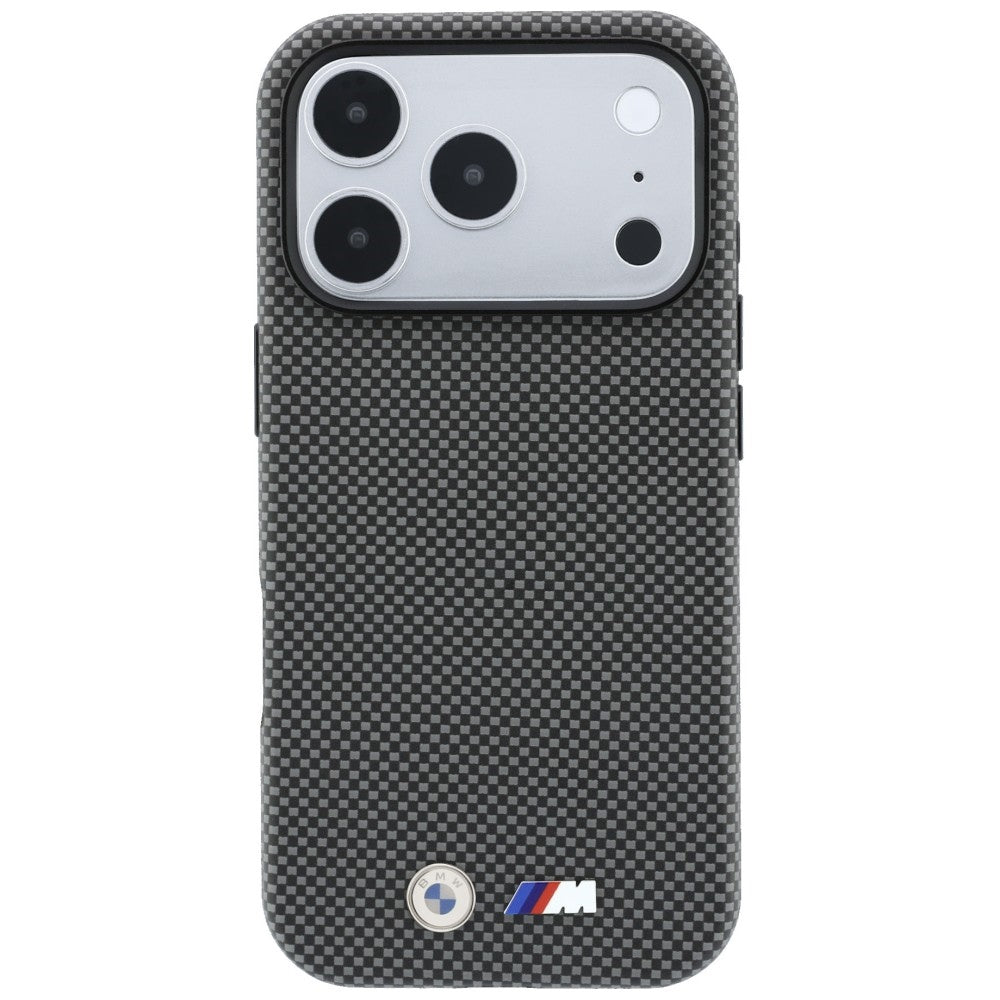 Handyhülle für iPhone 18 Pro / 17 Pro, BMW M Quadrille Kevlar Metal Logo mit MagSafe, Grau (3/8)