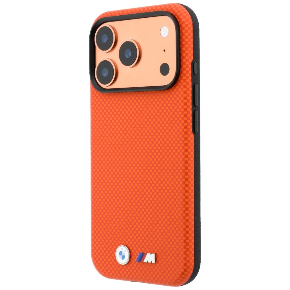 Handyhülle für iPhone 18 Pro Max / 17 Pro Max, BMW M Quadrille Kevlar Metal Logo mit MagSafe, Orange (2/8)