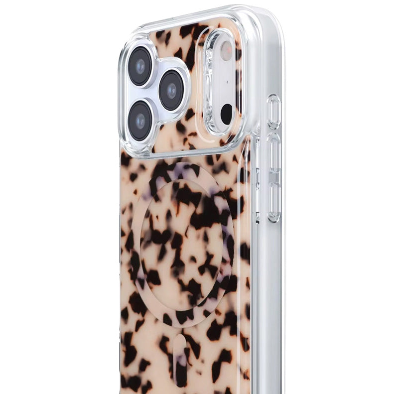 Handyhülle für iPhone 17 Pro, Crong Deluxe MAG MagSafe, Beige Panthermuster
