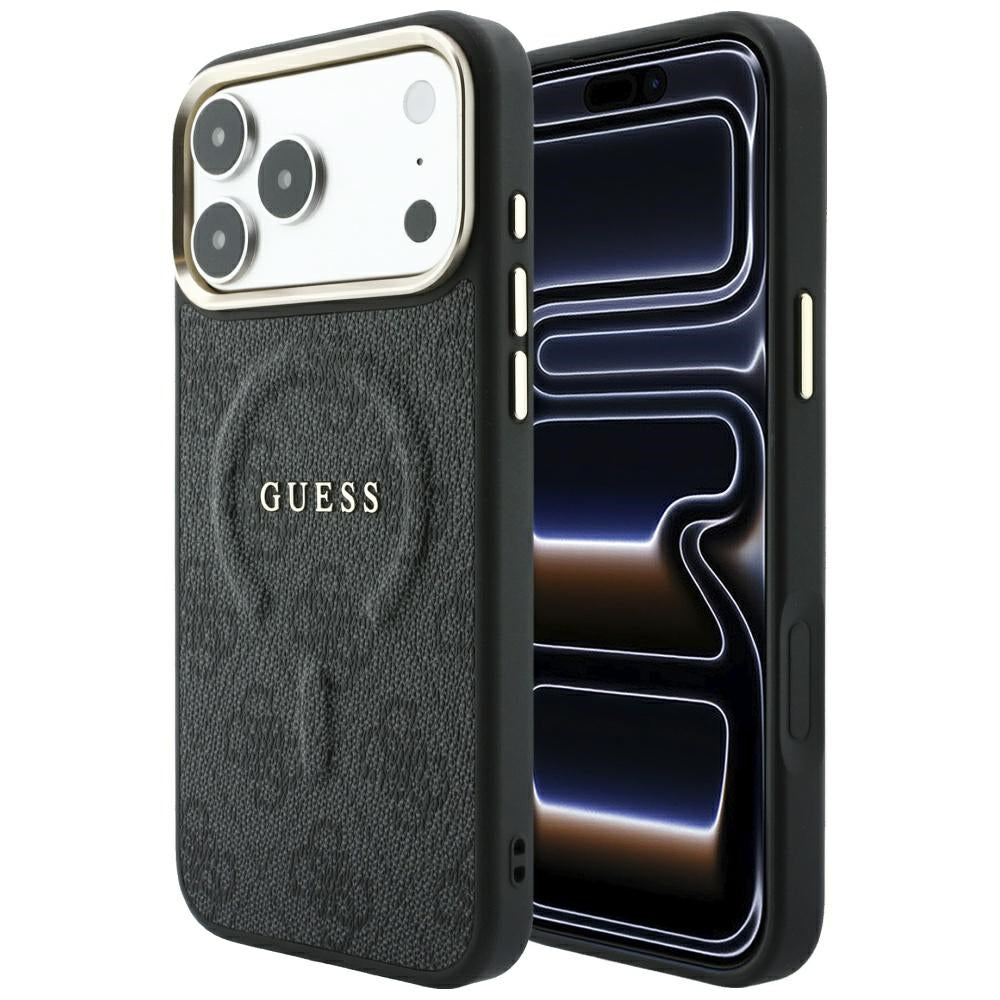 Handyhülle Guess Embossed 4G Classic für iPhone 18 Pro / 17 Pro mit MagSafe, Schwarz