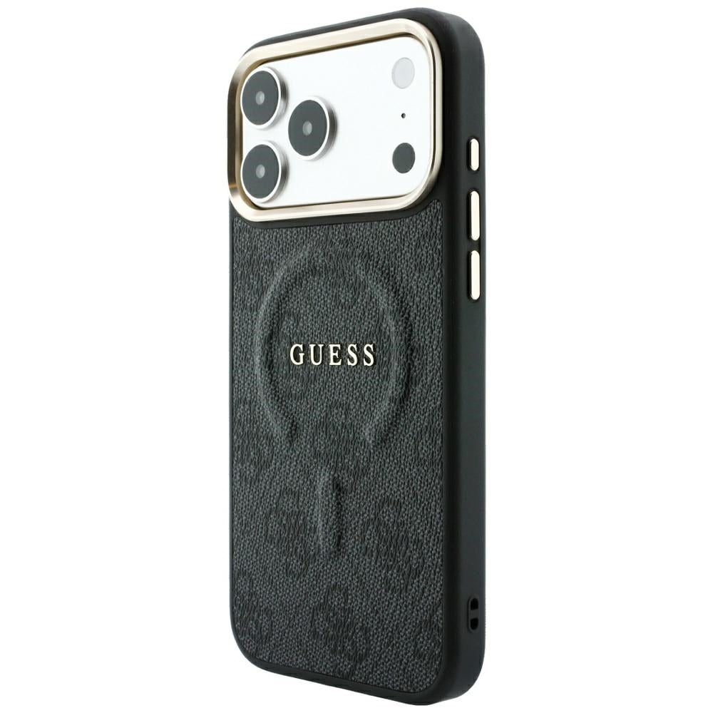 Handyhülle Guess Embossed 4G Classic für iPhone 18 Pro / 17 Pro mit MagSafe, Schwarz