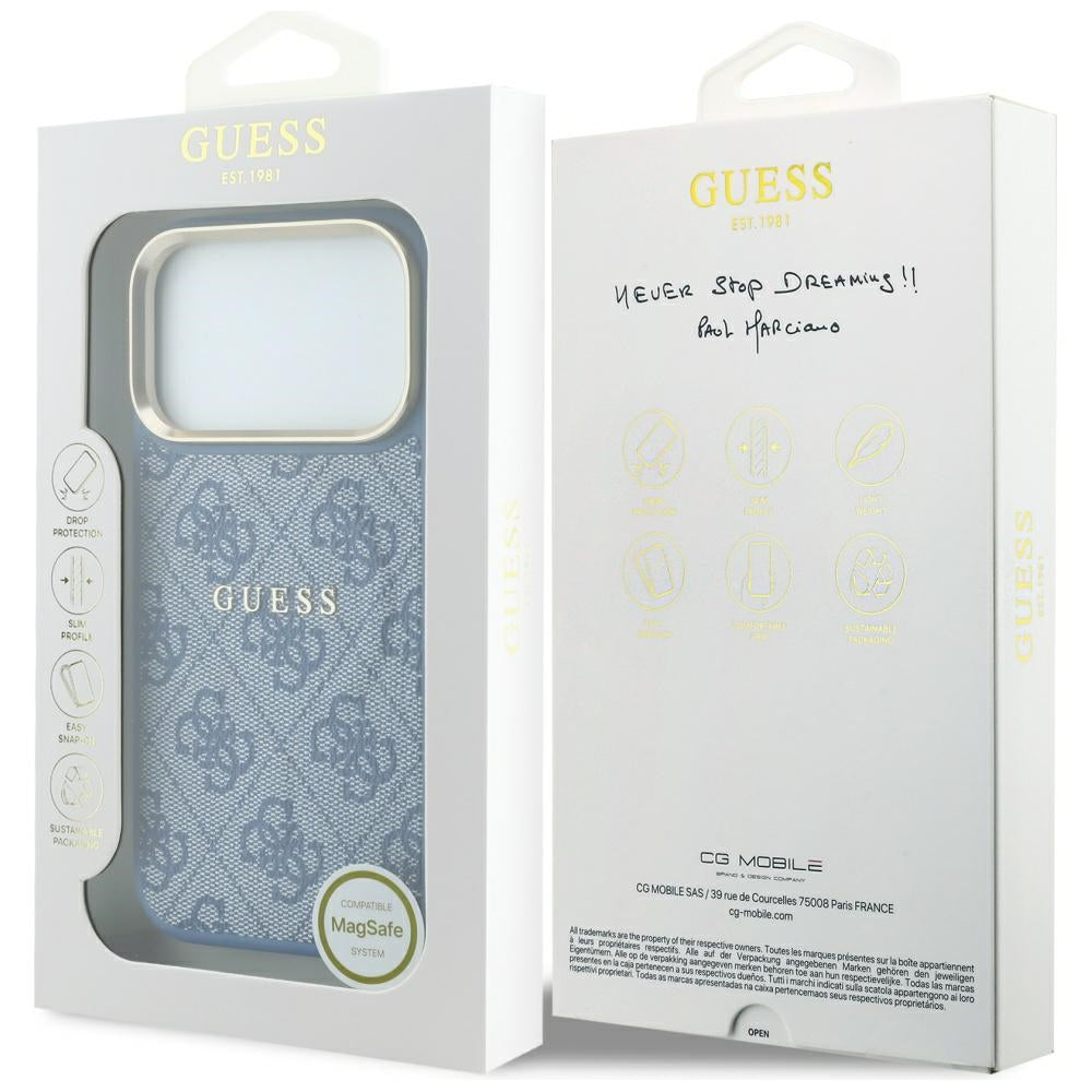 Handyhülle Guess Embossed 4G Classic für iPhone 18 Pro Max / 17 Pro Max mit MagSafe, Blau