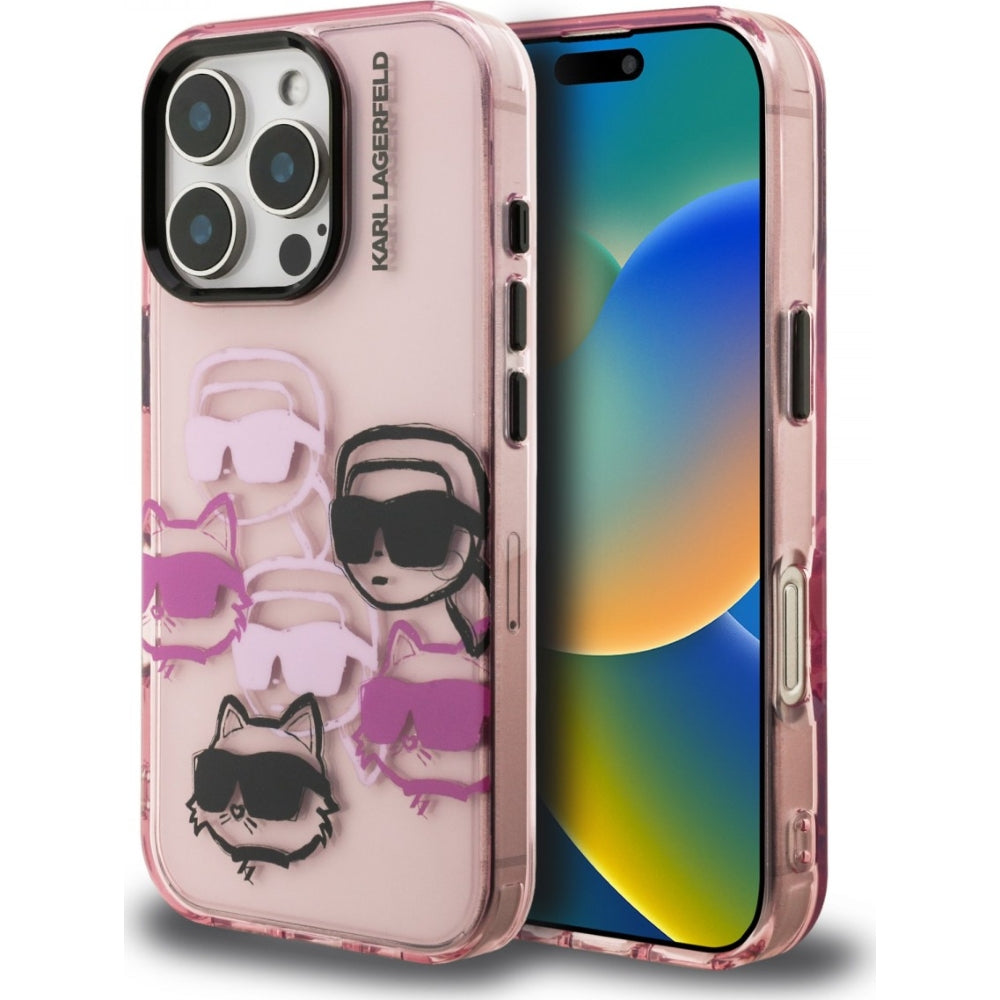 Handyhülle Karl Lagerfeld IML Multi K&C Head Pattern für iPhone 16 Pro Max, Rosa