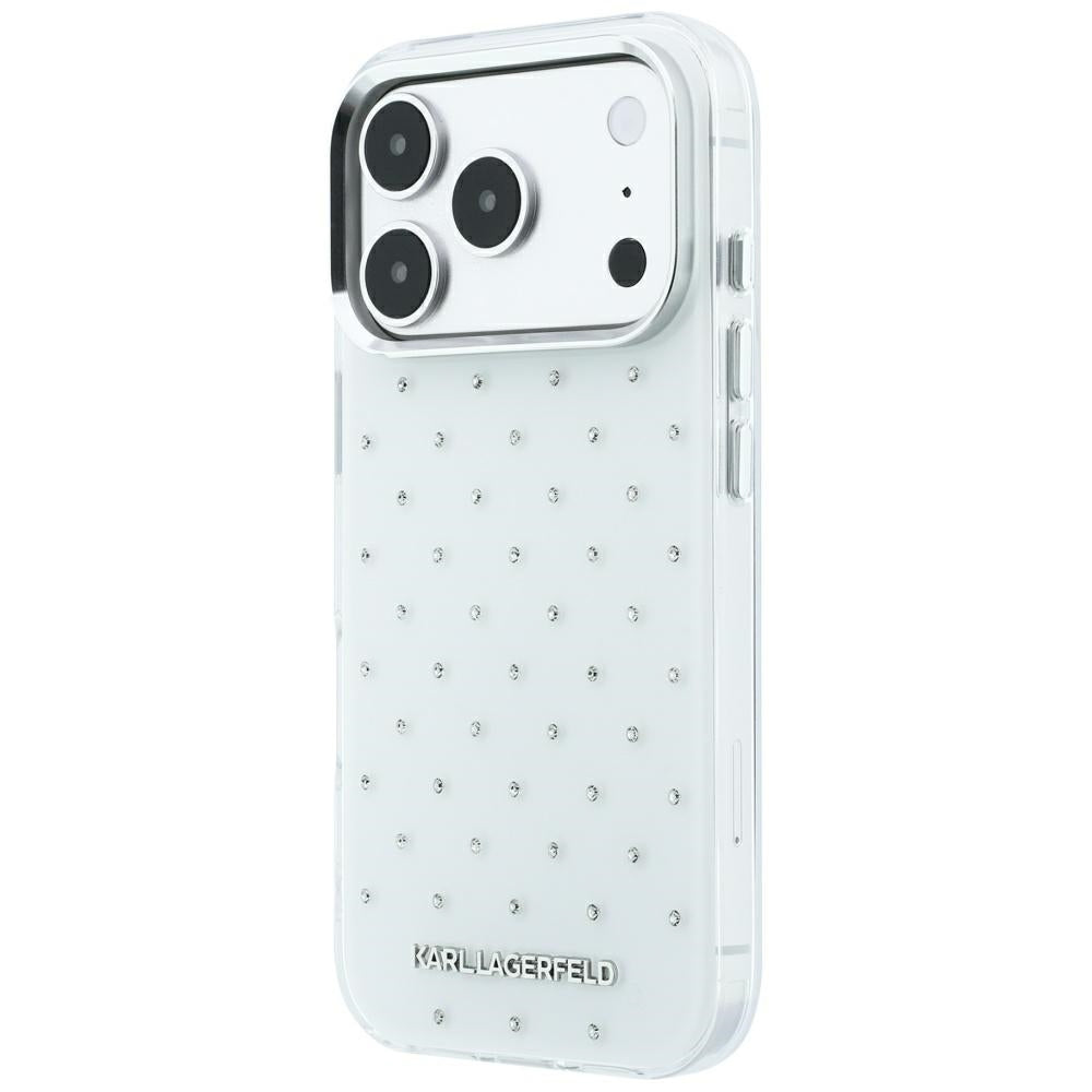 Handyhülle Karl Lagerfeld IML Rhinestones Allover Electroplated Logo für iPhone 18 Pro / 17 Pro, Weiß