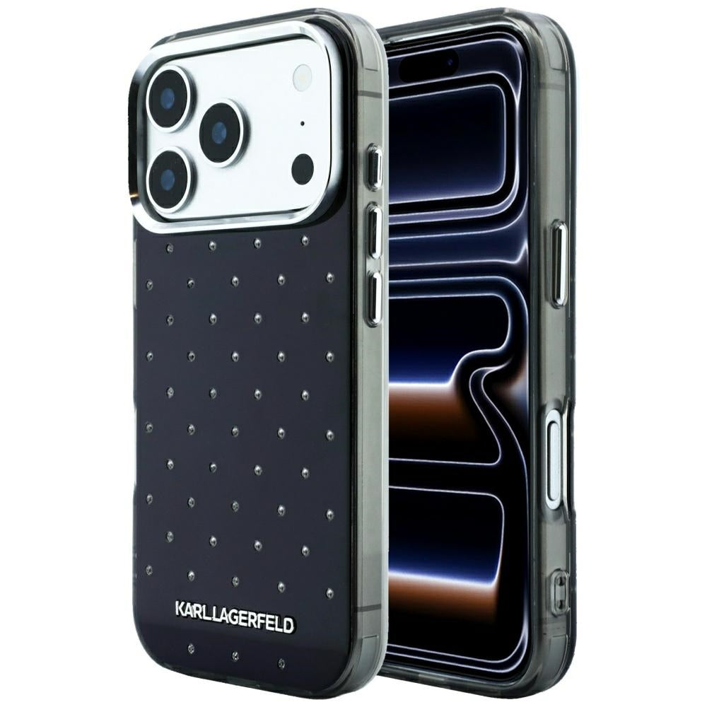 Handyhülle Karl Lagerfeld IML Rhinestones Allover Electroplated Logo für iPhone 18 Pro / 17 Pro, Schwarz