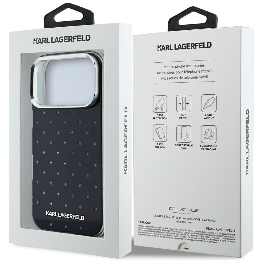Handyhülle Karl Lagerfeld IML Rhinestones Allover Electroplated Logo für iPhone 18 Pro Max / 17 Pro Max, Schwarz