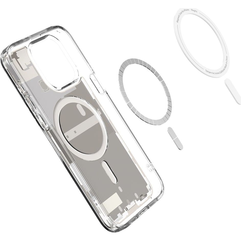 Schutzhülle für Apple iPhone 15 Pro Max, Spigen Ultra Hybrid Mag mit MagSafe, Beige-Transparent (Zero One)