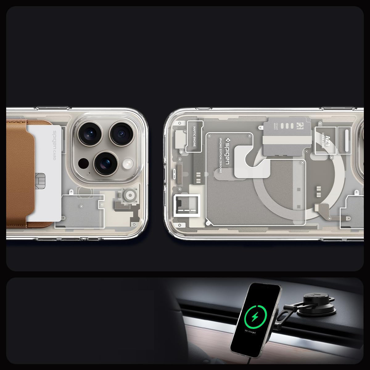 Schutzhülle für Apple iPhone 15 Pro Max, Spigen Ultra Hybrid Mag mit MagSafe, Beige-Transparent (Zero One)
