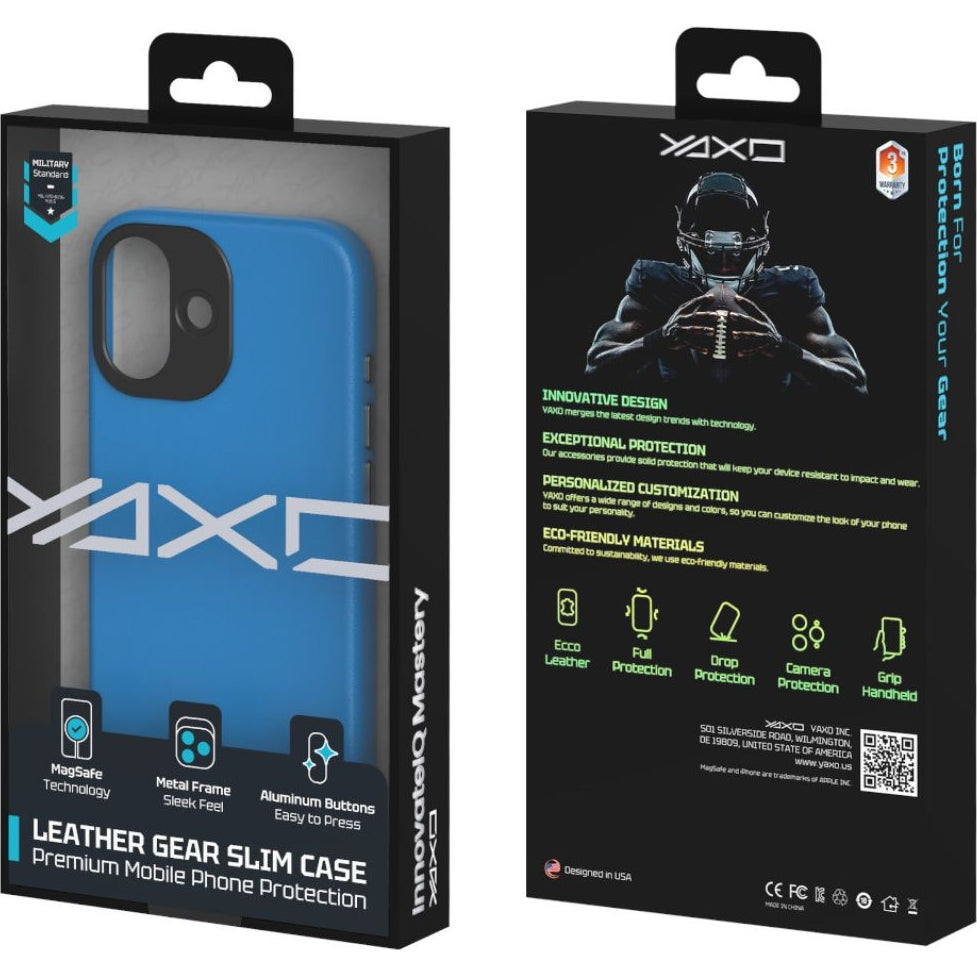 Handyhülle für iPhone 17, YAXO Leather Gear Slim Case MagSafe, Blau