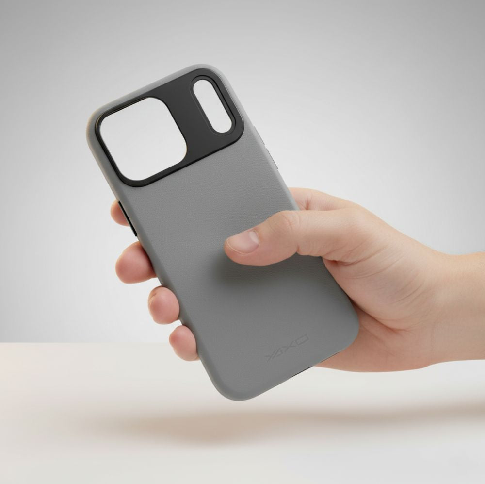 Handyhülle für iPhone 17 Pro, YAXO Leather Gear Slim Case MagSafe, Grau