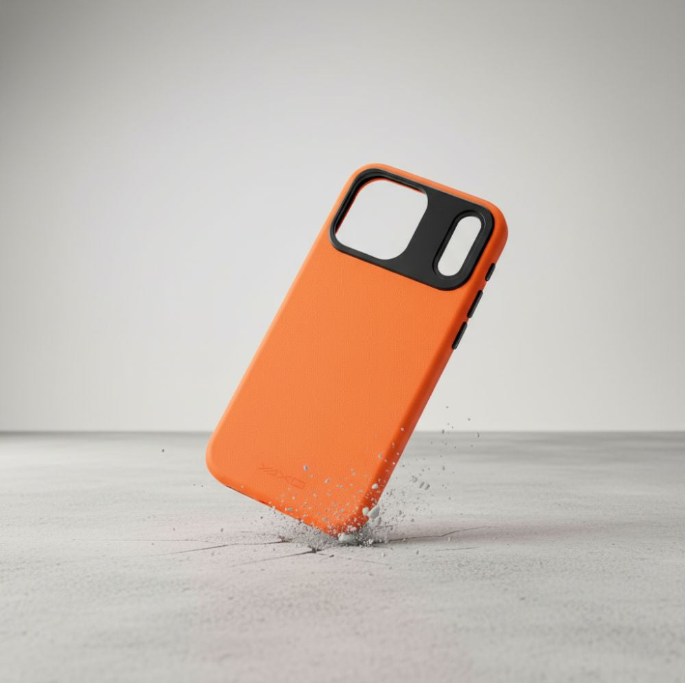 Handyhülle für iPhone 17 Pro, YAXO Leather Gear Slim Case MagSafe, Orange