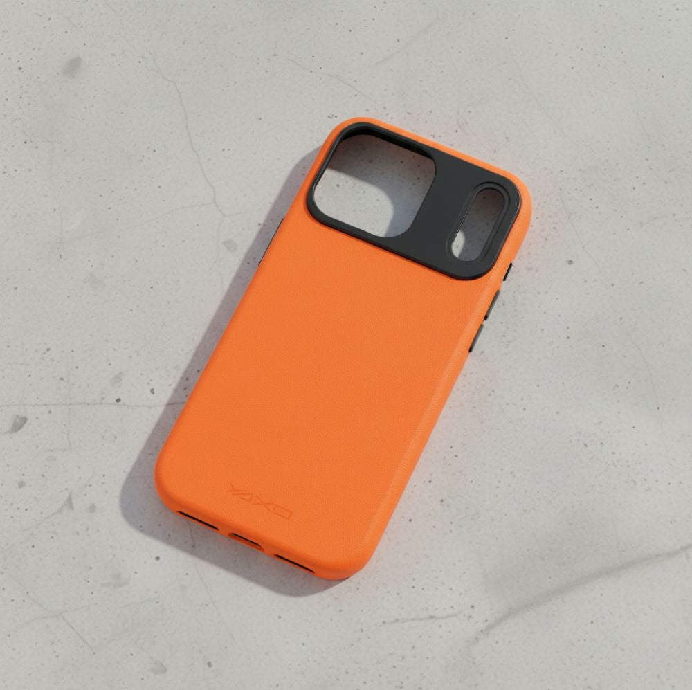 Handyhülle für iPhone 17 Pro, YAXO Leather Gear Slim Case MagSafe, Orange