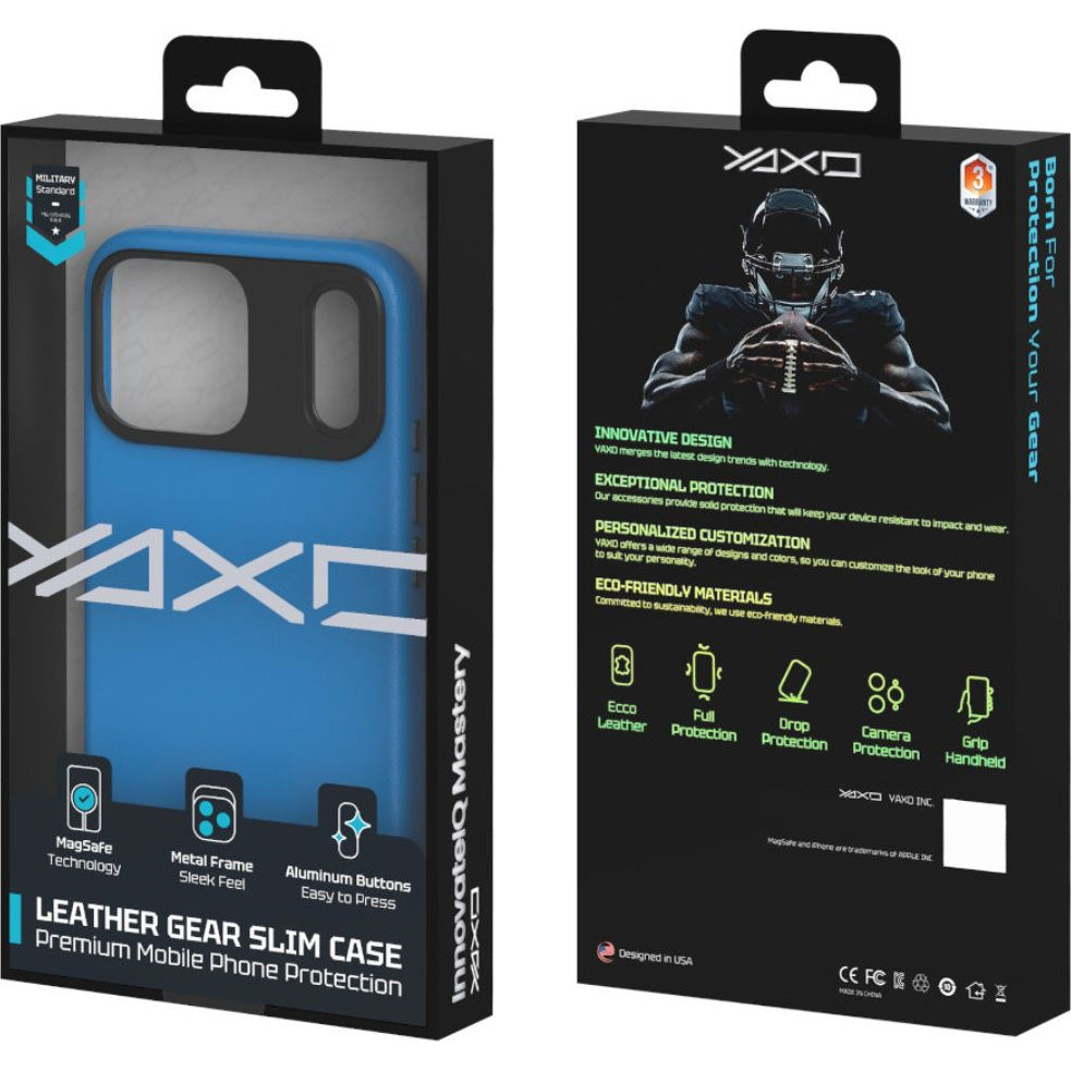 Handyhülle für iPhone 17 Pro Max, YAXO Leather Gear Slim Case MagSafe, Blau