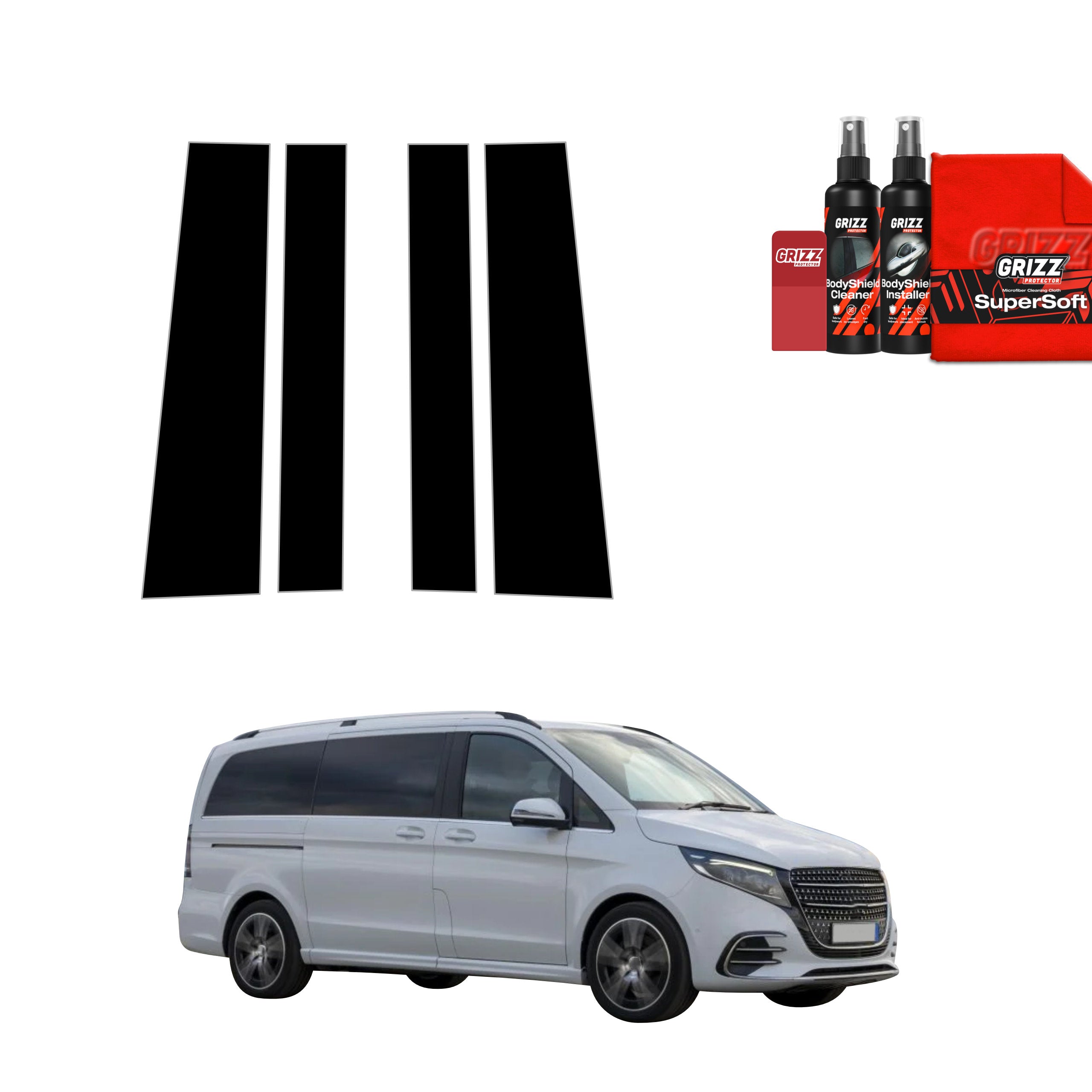4in1 Schwarze Grizz Protector schutzfolie für B-C-Säule - Mercedes V Klasse (2025-2026)