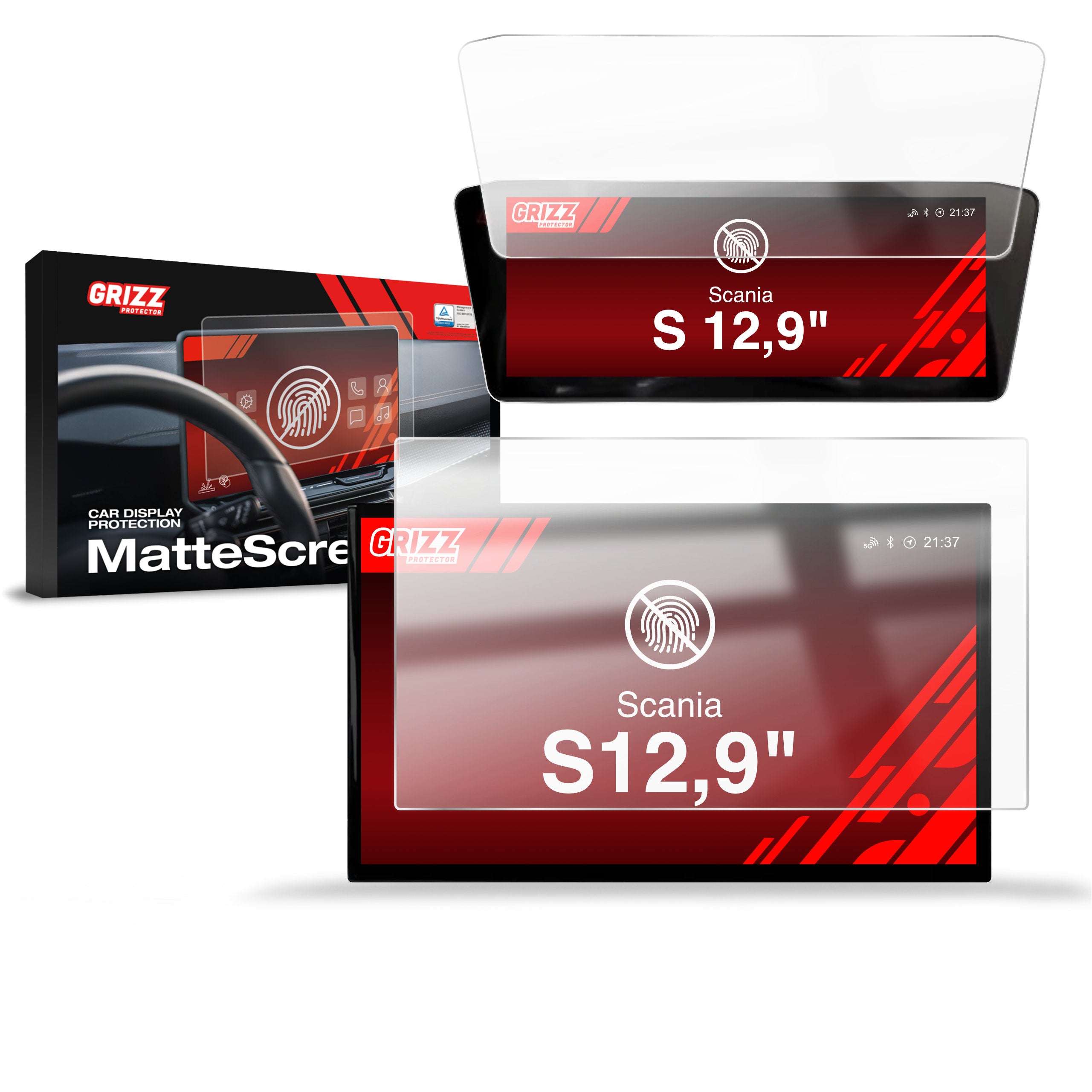 Matte Autodisplayfolie 2in1 für Scania S 12,9" (2024-2026), Grizz Protector