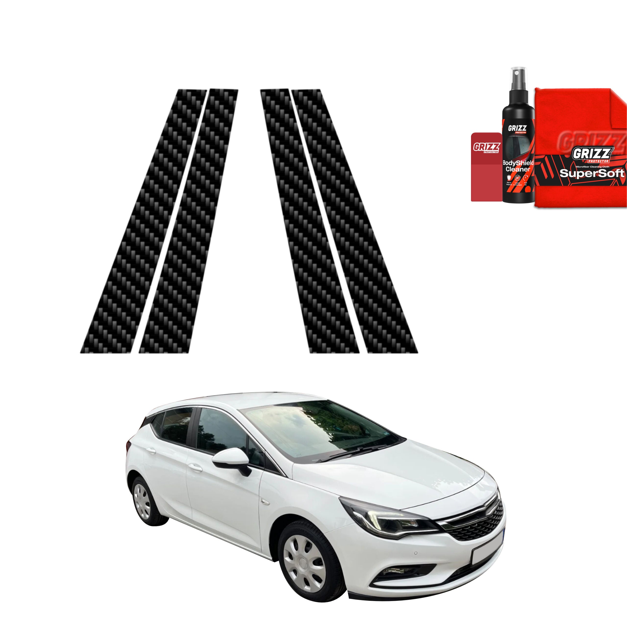 4in1 Kohlenstoff Schutzfolie Grizz Protector für B-C-Säule - Opel Astra K Facelift (2019-2022)
