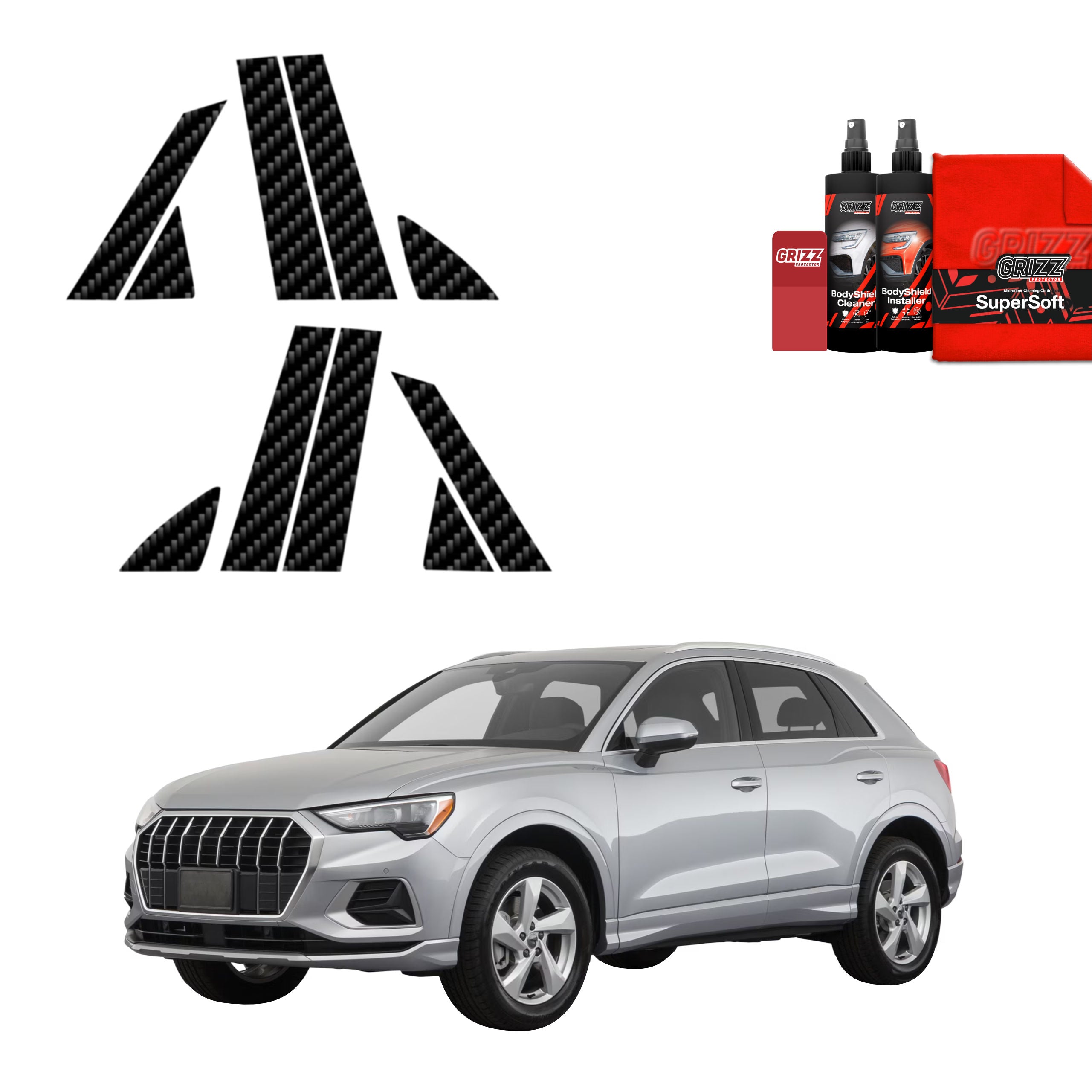 10in1 Kohlenstoff Schutzfolie Grizz Protector für A-B-C-Säule - Audi Q3 Sportback (2018-2025)