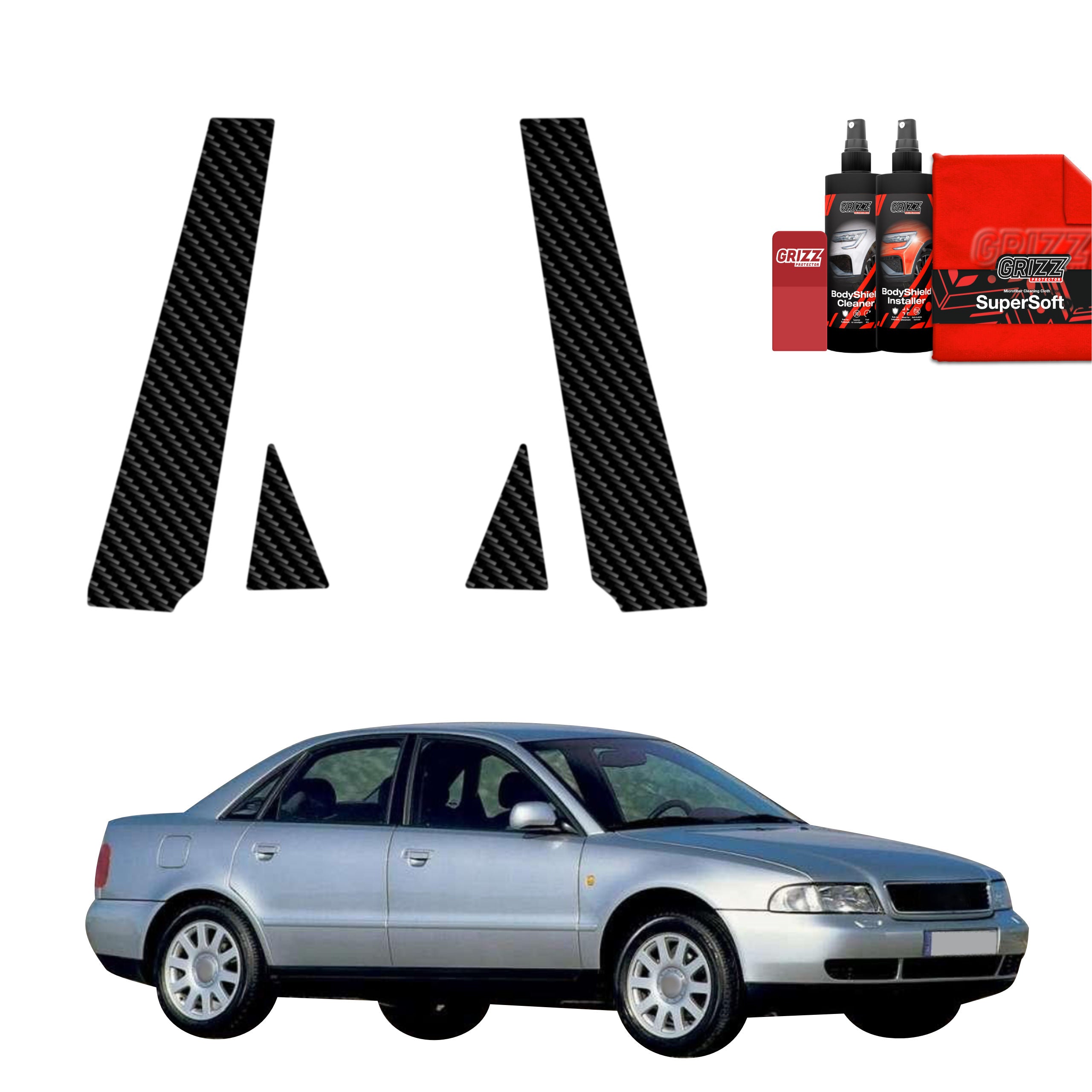 4in1 Kohlenstoff Schutzfolie Grizz Protector für B-C-Säule - Audi A4 B5 Sedan (1994-2001)