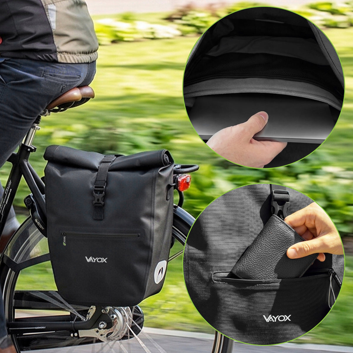Fahrradtasche für den Gepäckträger, Vayox VA0445B 25L, Schwarz