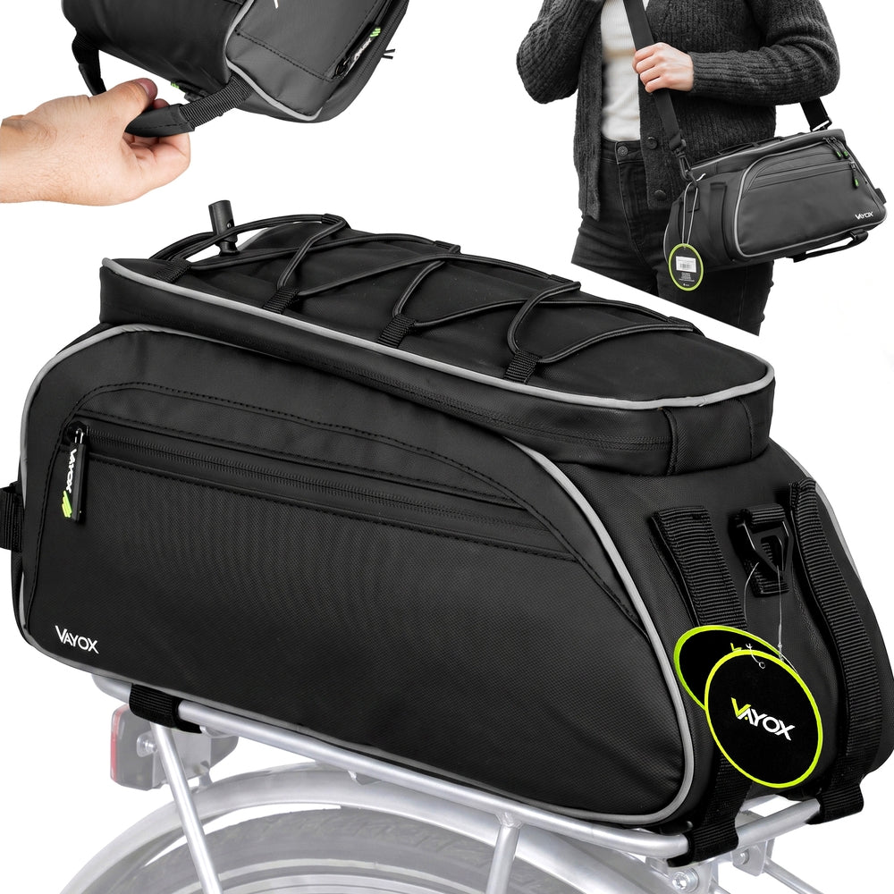 Fahrradtasche für den Gepäckträger mit Seitentaschen, Vayox VA0448 10L, Schwarz