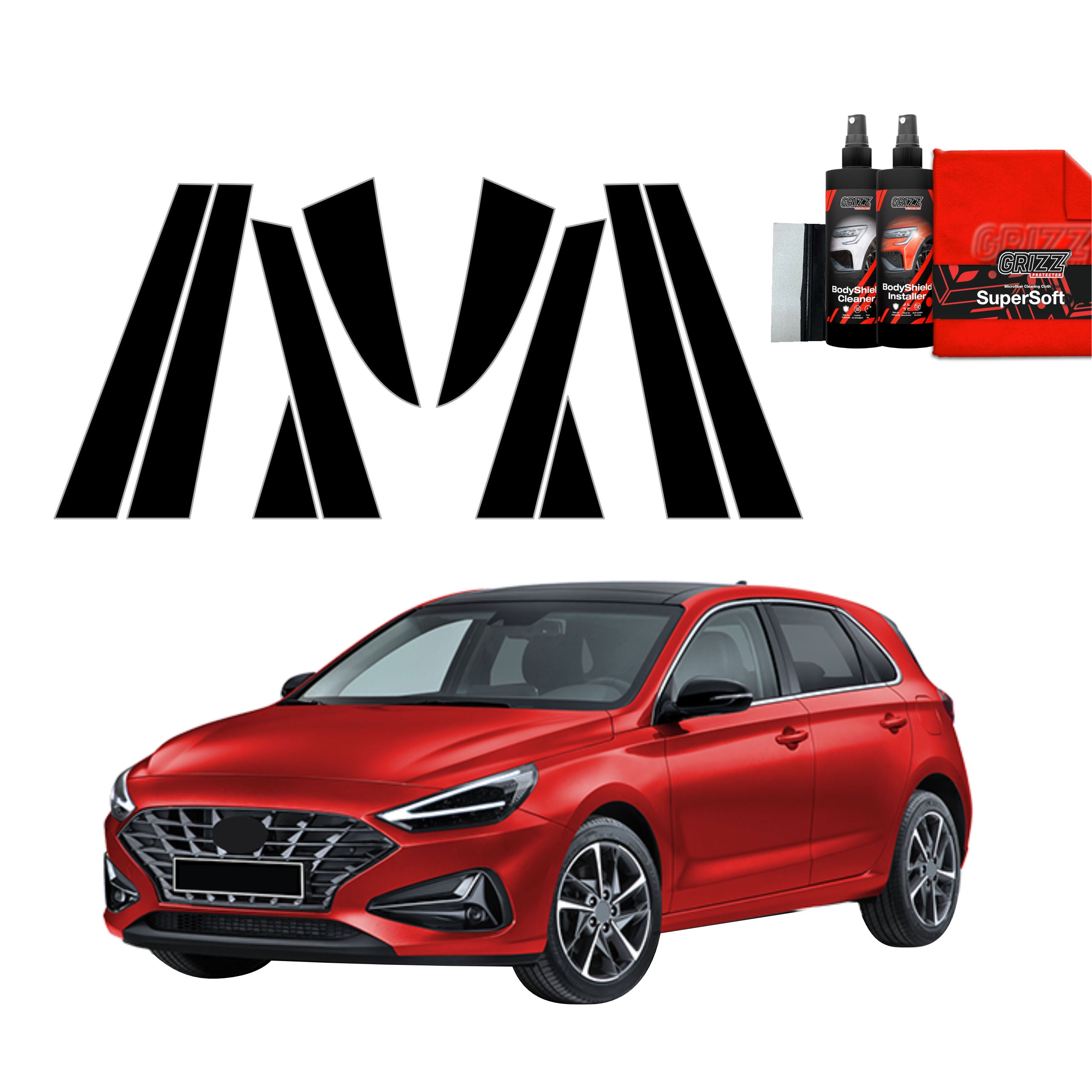 10in1 Schwarze Grizz Protector schutzfolie für B-C-Säule - Hyundai i30 Hatchback (2020-2026)
