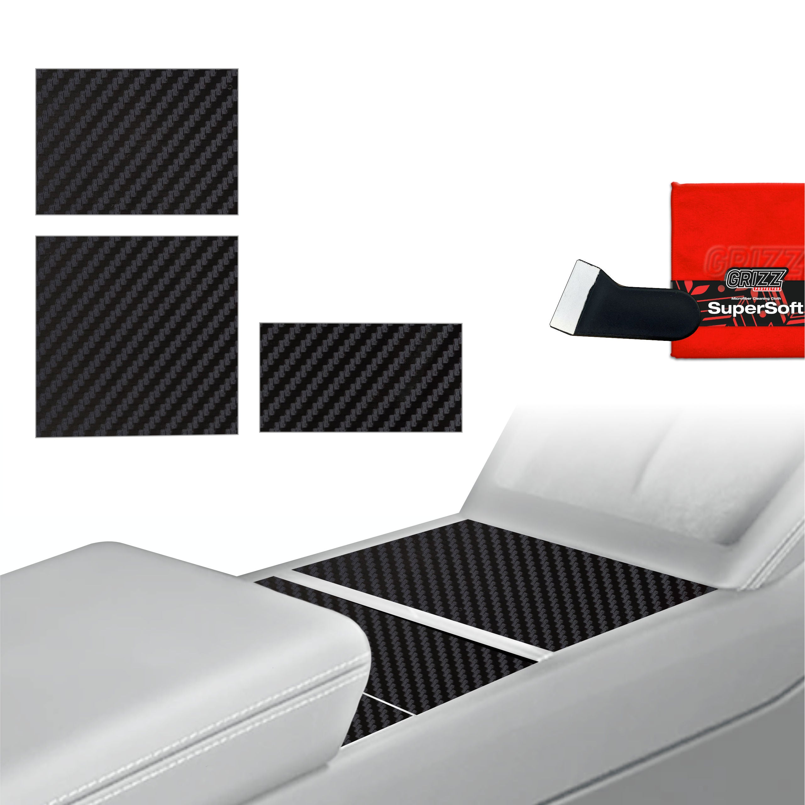 3in1 Schutzfolien Grizz Protector für Mittelkonsole - Tesla Model 3 Highland (2024-2026) Carbon Optik Matt Antifingerprint