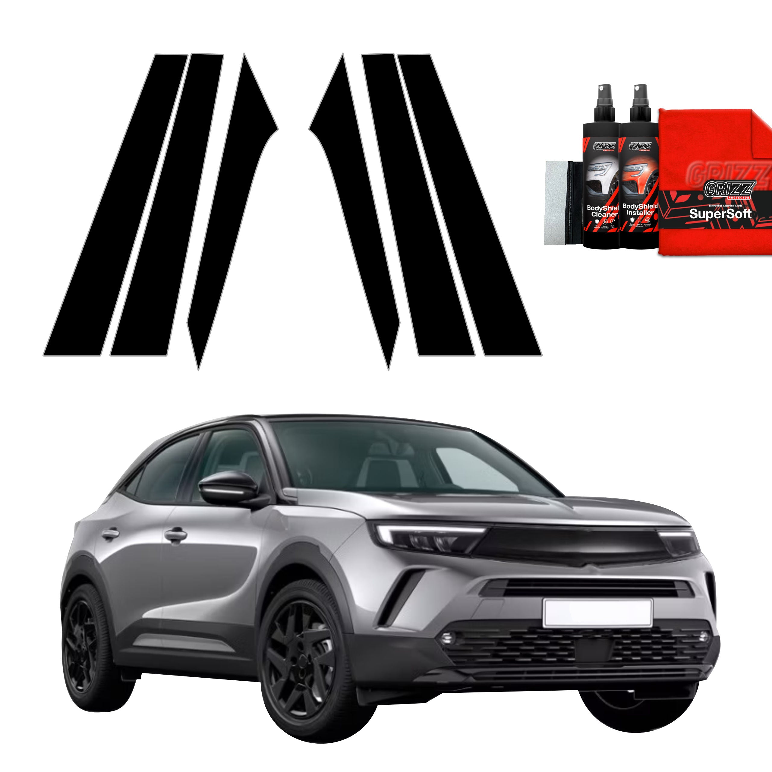 6in1 Schwarze Grizz Protector schutzfolie für B-C-Säule - Opel Mokka (2021-2026)