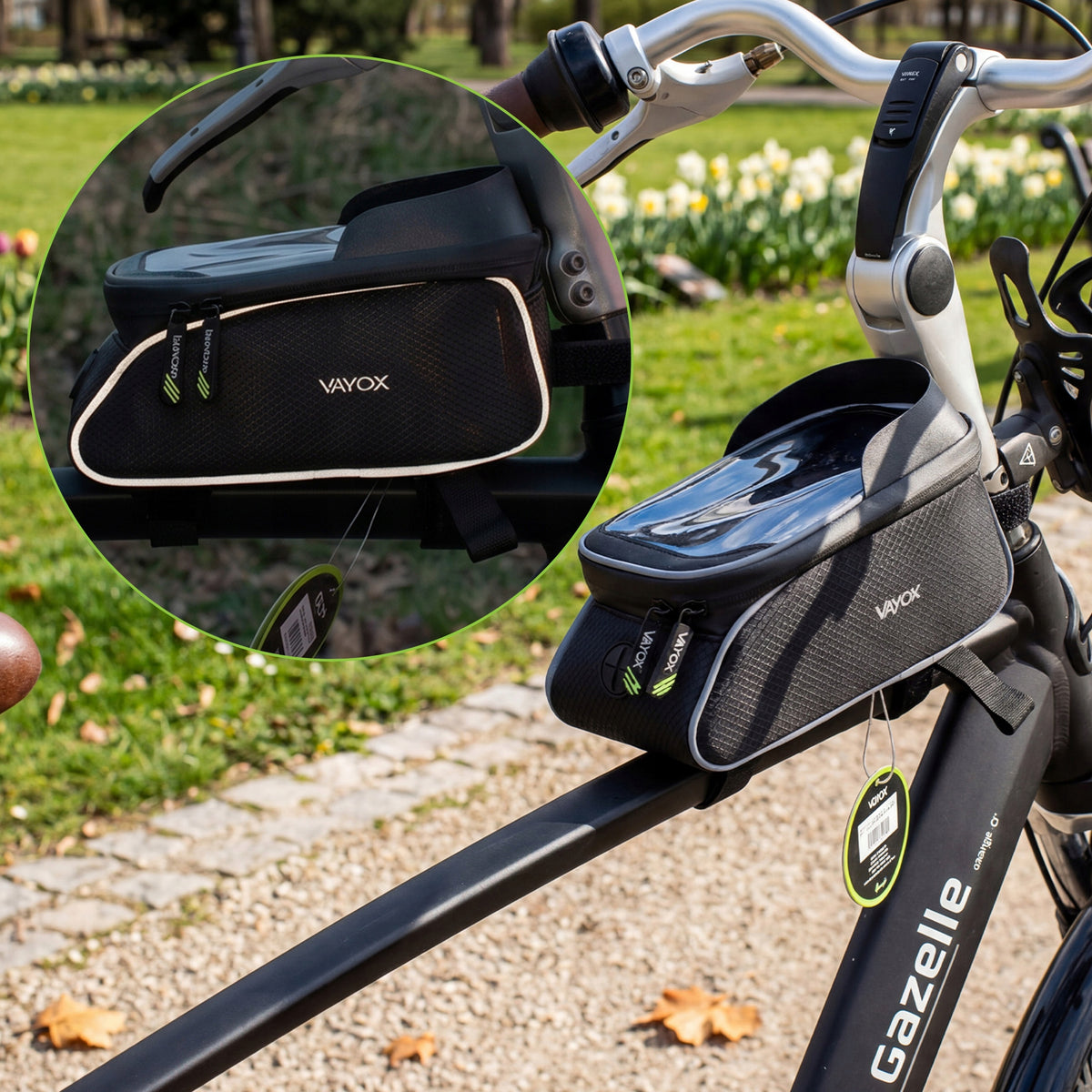 Fahrradtasche für den Rahmen mit Handyfach, Vayox VA0450 1.2L, Schwarz
