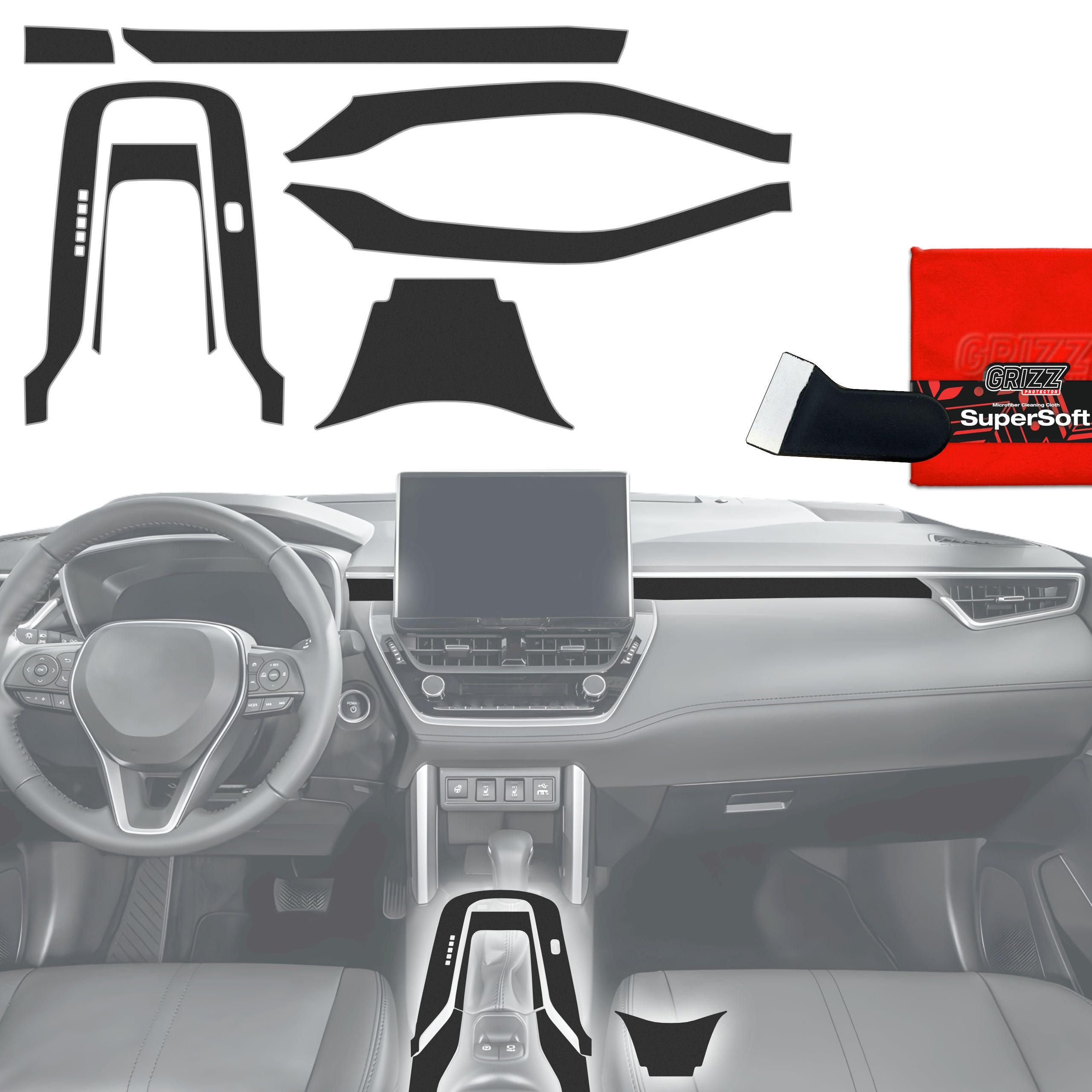 7in1 Schutzfolien Grizz Protector für Mittelkonsole - Toyota Corolla Cross (2019-2026) Schwarz Matt Antifingerprint