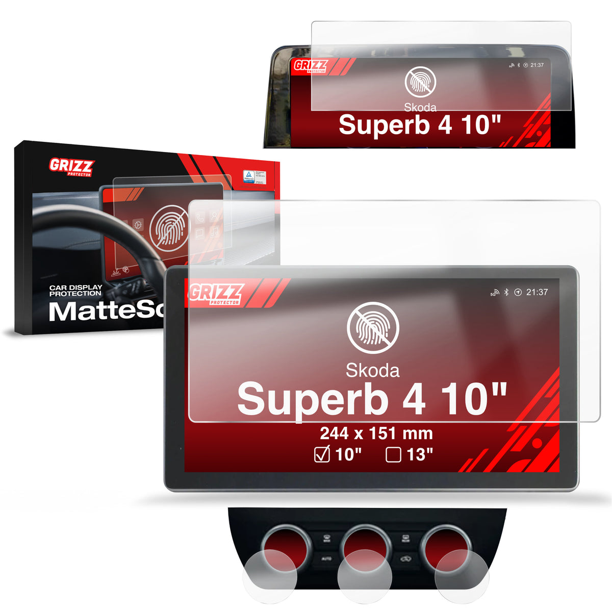 Matte Autodisplayfolie für Skoda Superb 4 10" (2024-2026), Grizz Protector