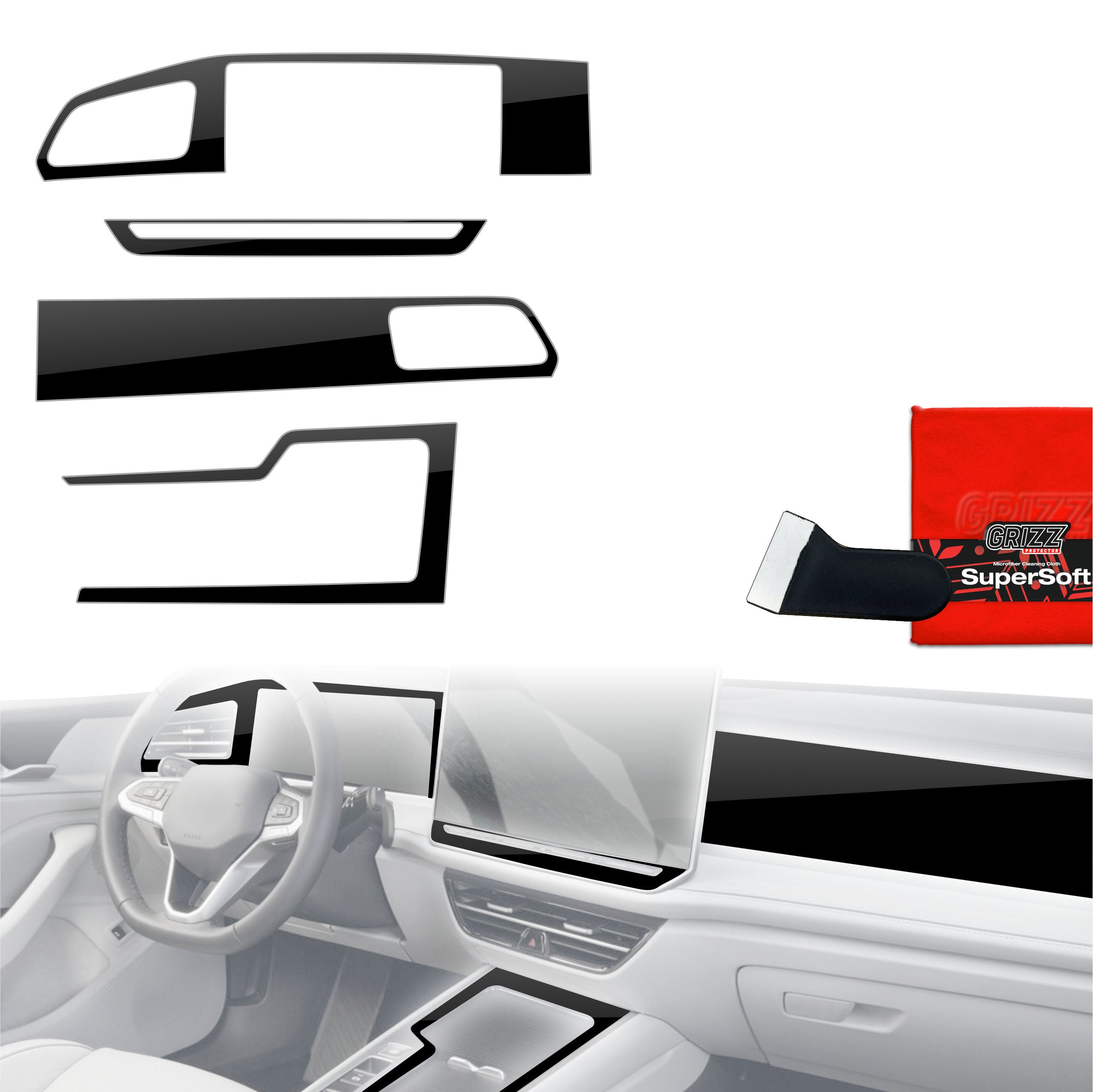 4in1 Schutzfolien Grizz Protector für Mittelkonsole & Armaturenbrett - Volkswagen Passat B9 12,9" (2024-2026) Schwarz Glanz
