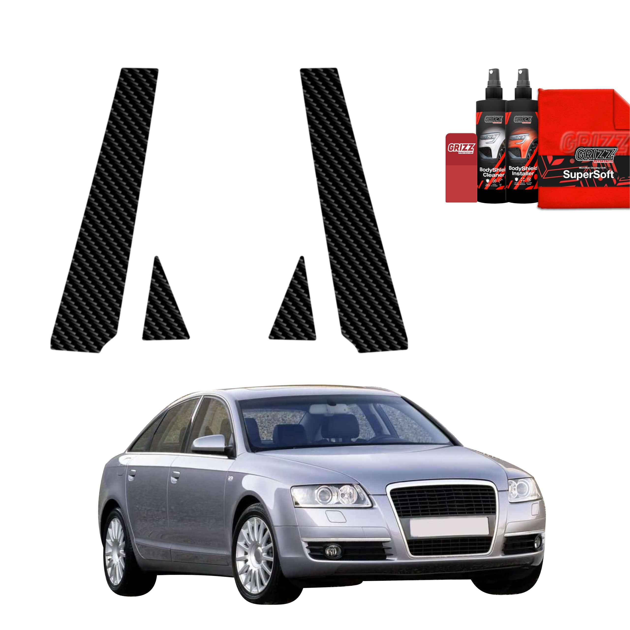 4in1 Kohlenstoff Schutzfolie Grizz Protector für B-C-Säule - Audi A6 C6 Sedan 4D (2004-2008)