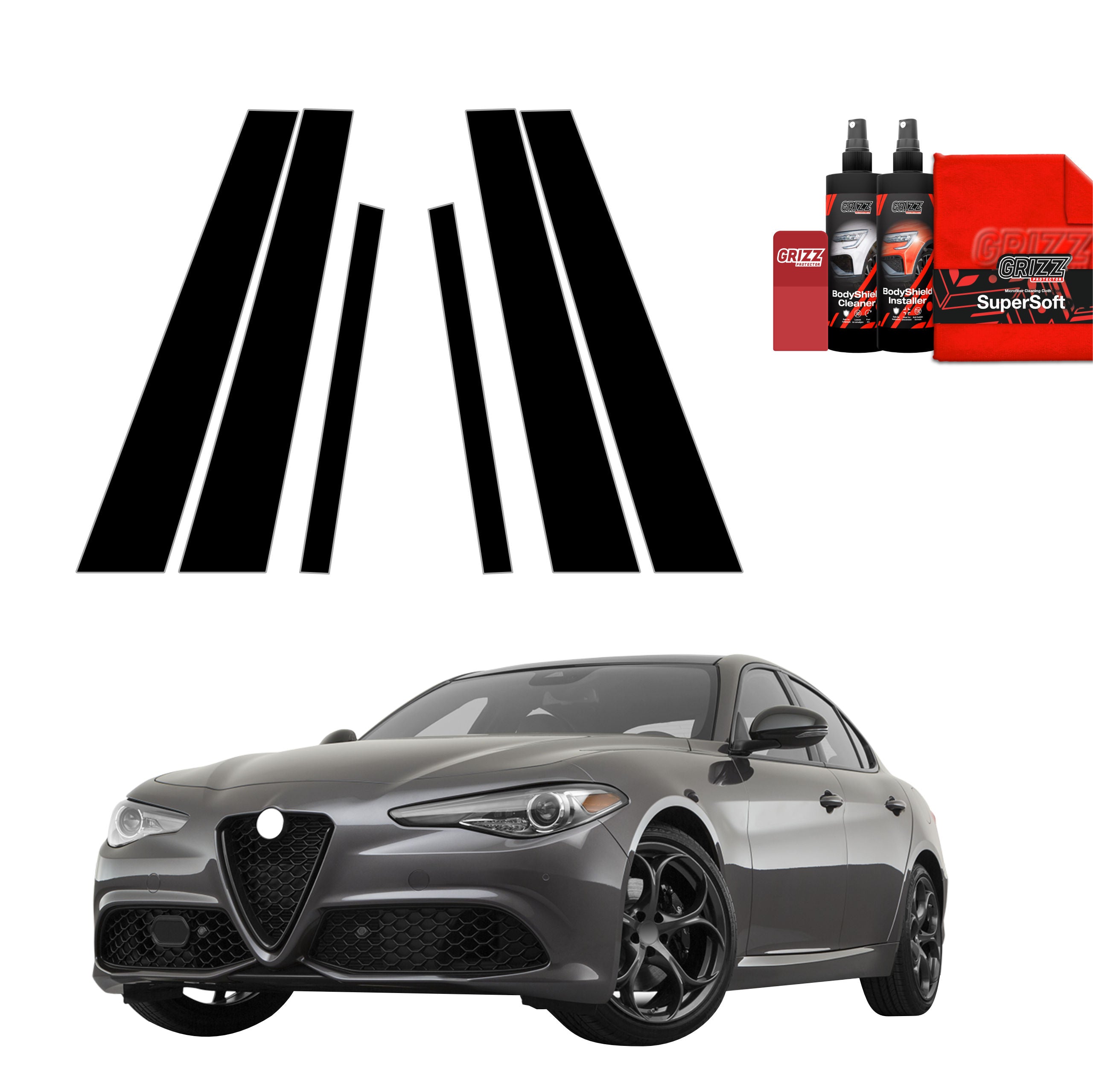6in1 Schwarze Grizz Protector schutzfolie für B-C-Säule - Alfa Romeo Giulia (2023-2026)