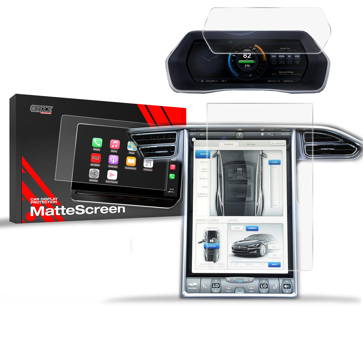 Matte Autodisplayfolie 2in1 für Tesla Model S (2013-2021), Grizz Protector