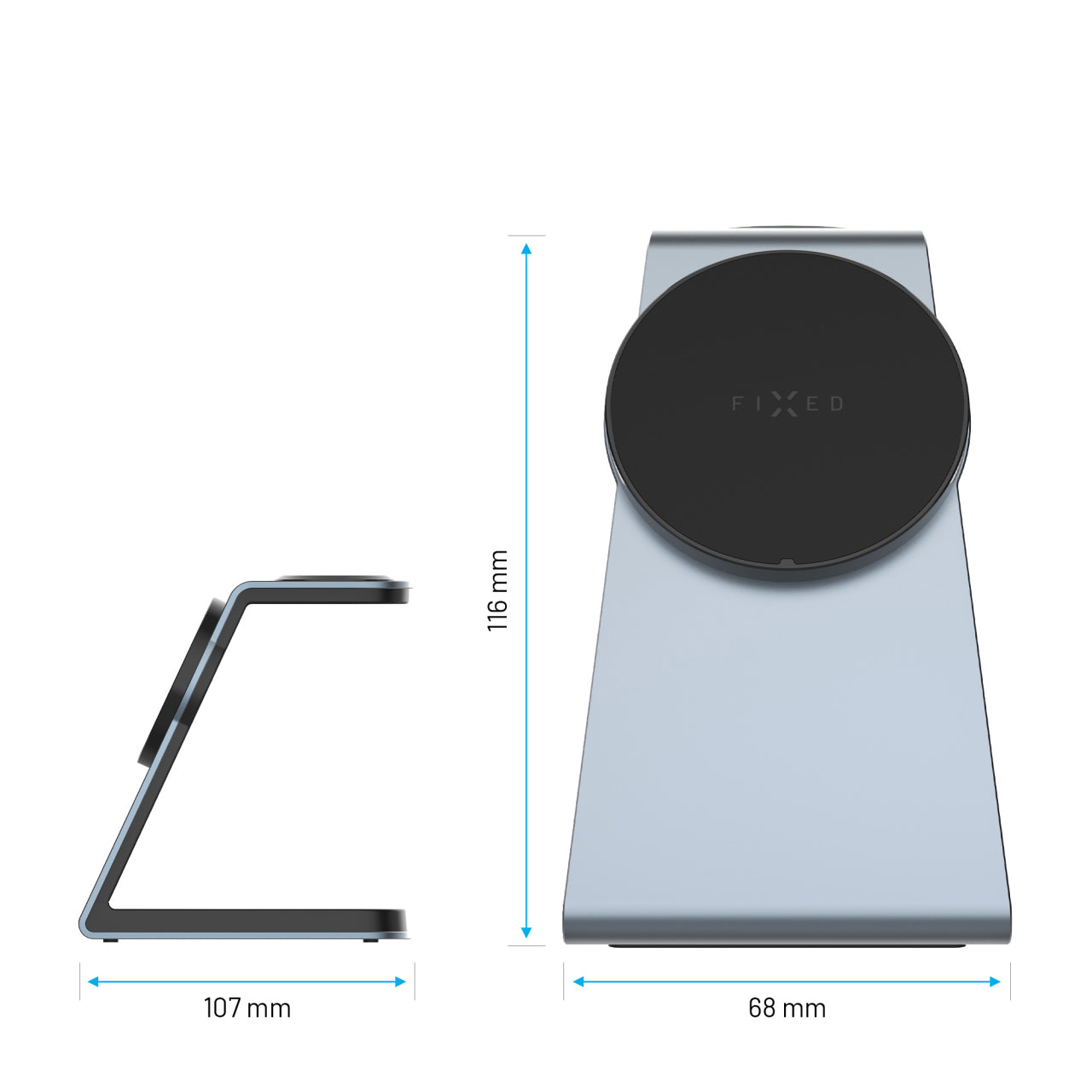 Induktionsladegerät mit Qi2.2 25W für MagSafe, 30.5W, Fixed MagPowerstation Alu 3, inkl. USB-C Kabel, Silber