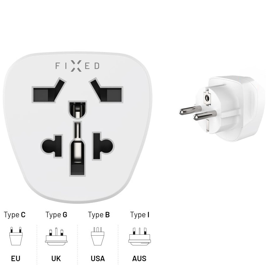 Reiseadapter Fixed EU von UK / USA / AUS auf Europa Schuko, Weiß
