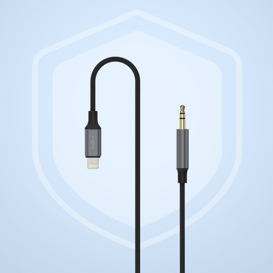 Adapter Audio Lightning (Stecker) auf 3.5 mm Klinke (Stecker), Fixed Link, 1.5 m, Dunkelgrau