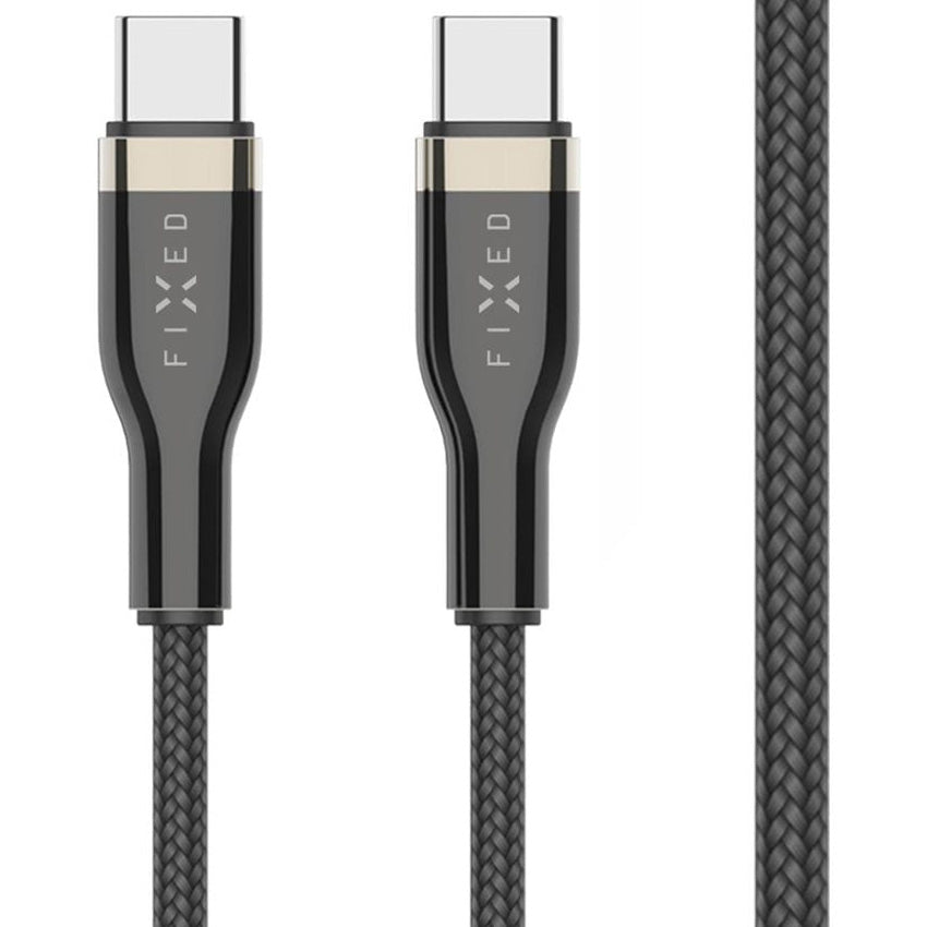 USB-C auf USB-C Kabel geflochten 100W 2m Schwarz, ideal zum Laden und Datenübertragung für Laptops und Smartphones, Marke FIXED.