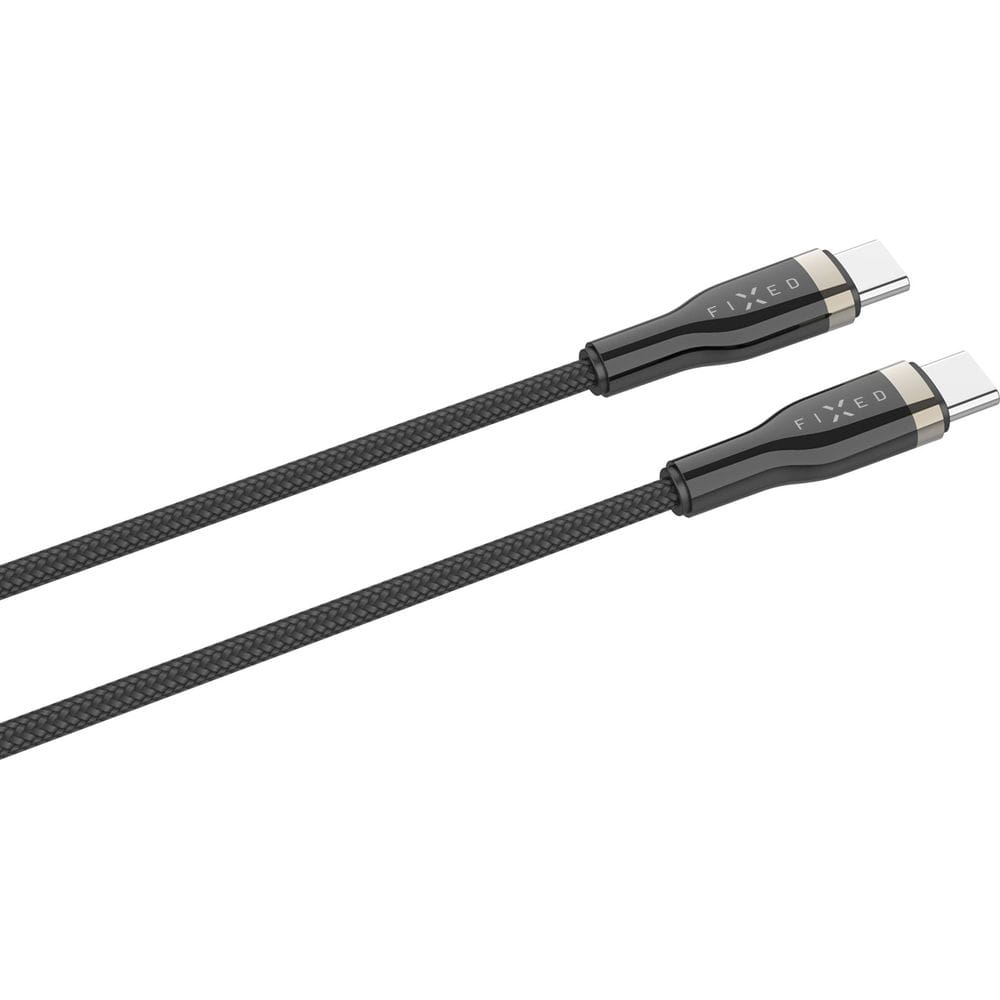 Schwarzes USB-C zu USB-C Kabel, 2m mit 100W Leistung, geflochtenes Design, geeignet zum Laden und Datenübertragung, Fixed Marke.