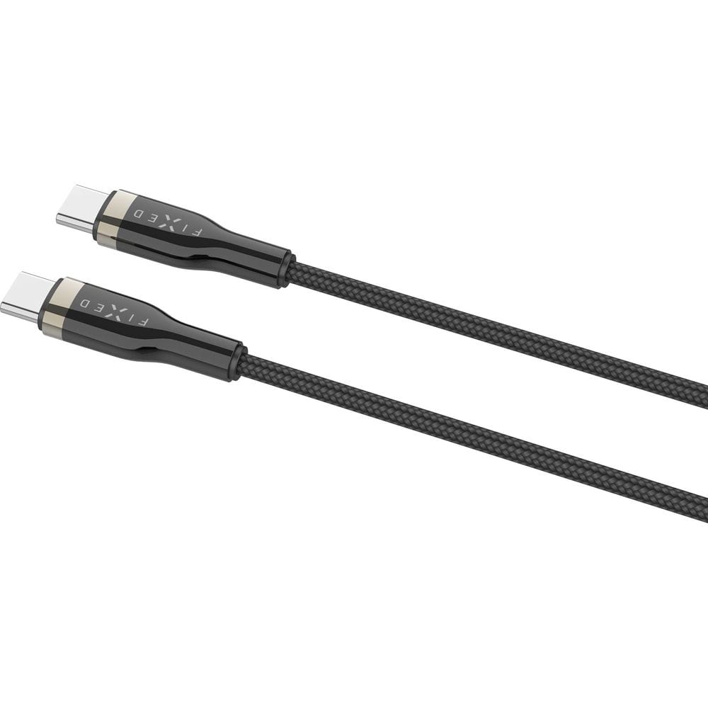 Schwarzes USB-C zu USB-C geflochtenes Kabel, 2 m, 100W, von Fixed zur Datenübertragung und zum Aufladen von Geräten.