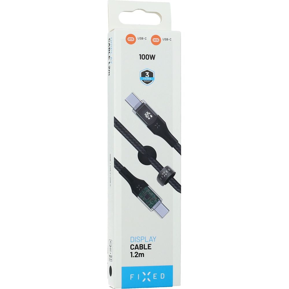 Kabel mit Display USB-C PD 3.0 100W 5A, Fixed Display, 1,2 m, Schwarz