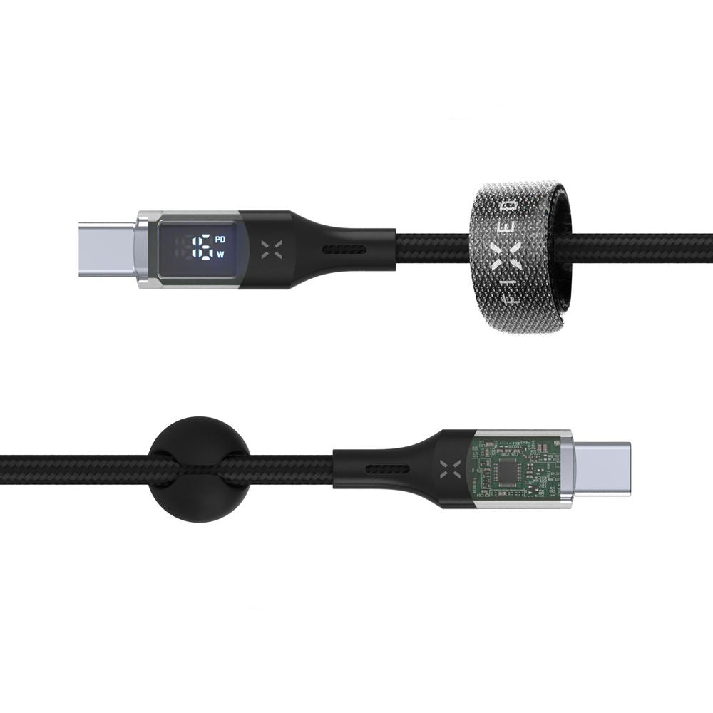 Kabel mit Display USB-C PD 3.0 100W 5A, Fixed Display, 2 m, Schwarz