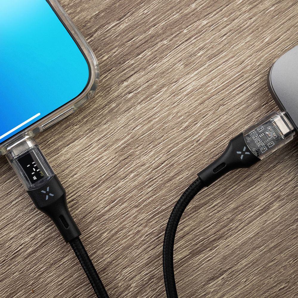 Kabel mit Display USB-C PD 3.0 100W 5A, Fixed Display, 2 m, Schwarz
