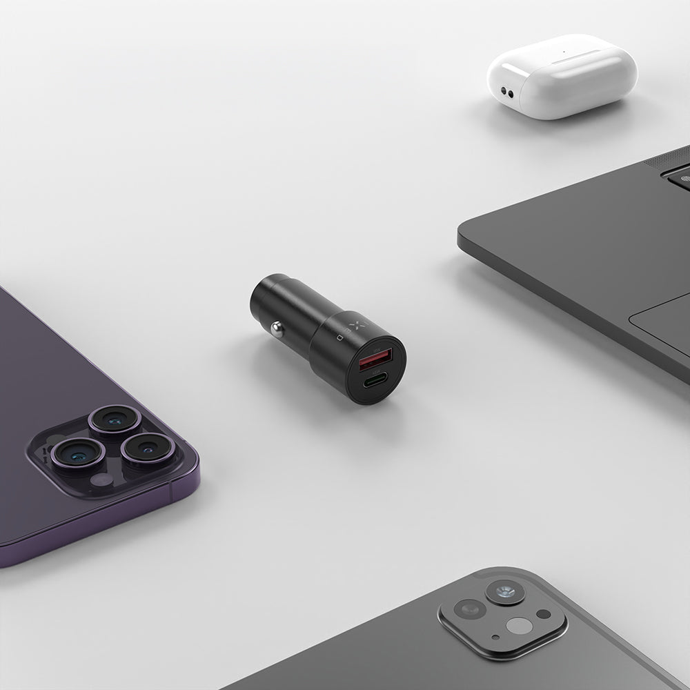Autoladegerät mit USB-C PD 3.0 und USB-A, 63W, Fixed Car Charger, Schwarz